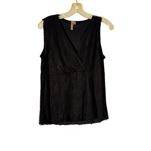 Vintage Susan Lawrence Black Lace Overlay Tank Womens XL